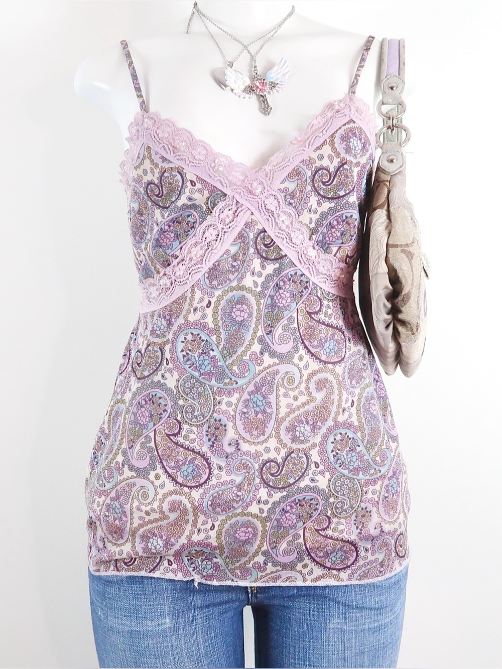 xhilaration paisley lace trim camisole fairycore y2k coquette